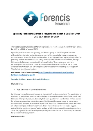 specialty fertilizers market is projected