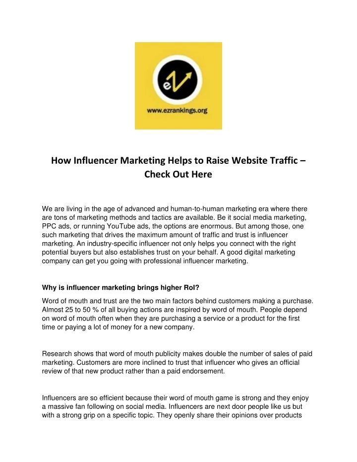 how influencer marketing helps to raise website