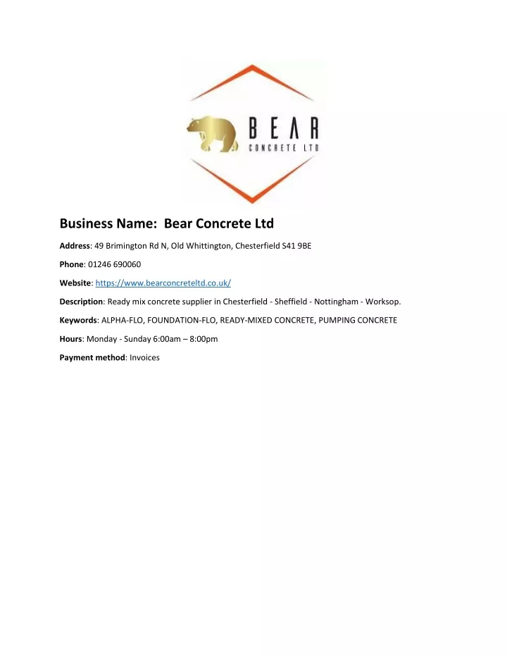 business name bear concrete ltd