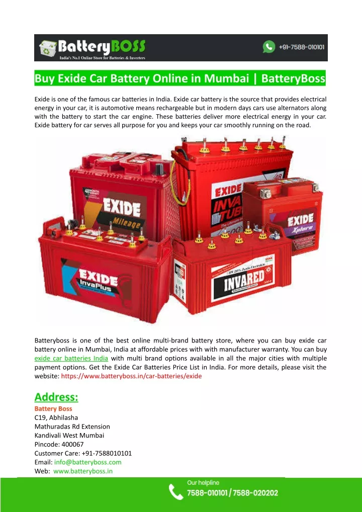 buy exide car battery online in mumbai batteryboss