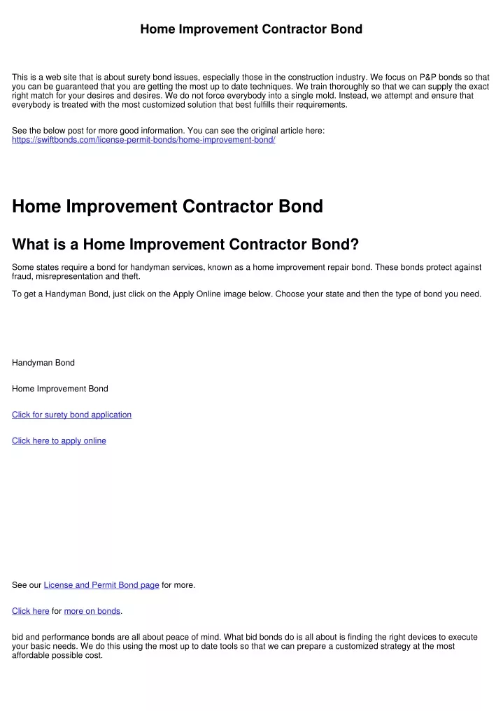 home improvement contractor bond