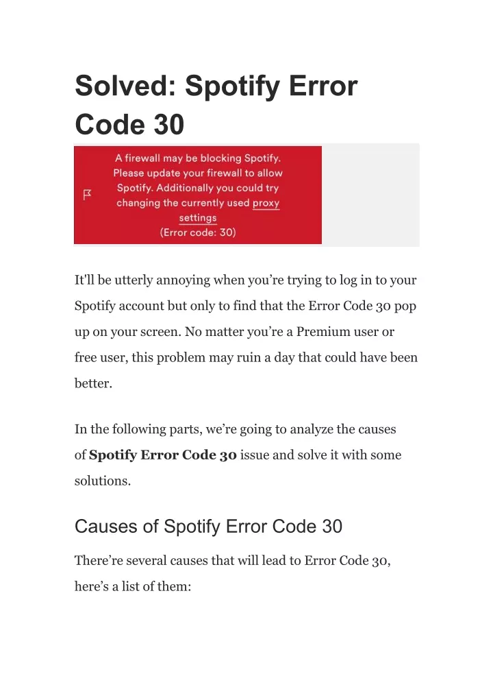 solved spotify error code 30