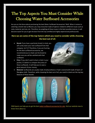 The Top Aspects You Must Consider While Choosing Water Surfboard Accessories