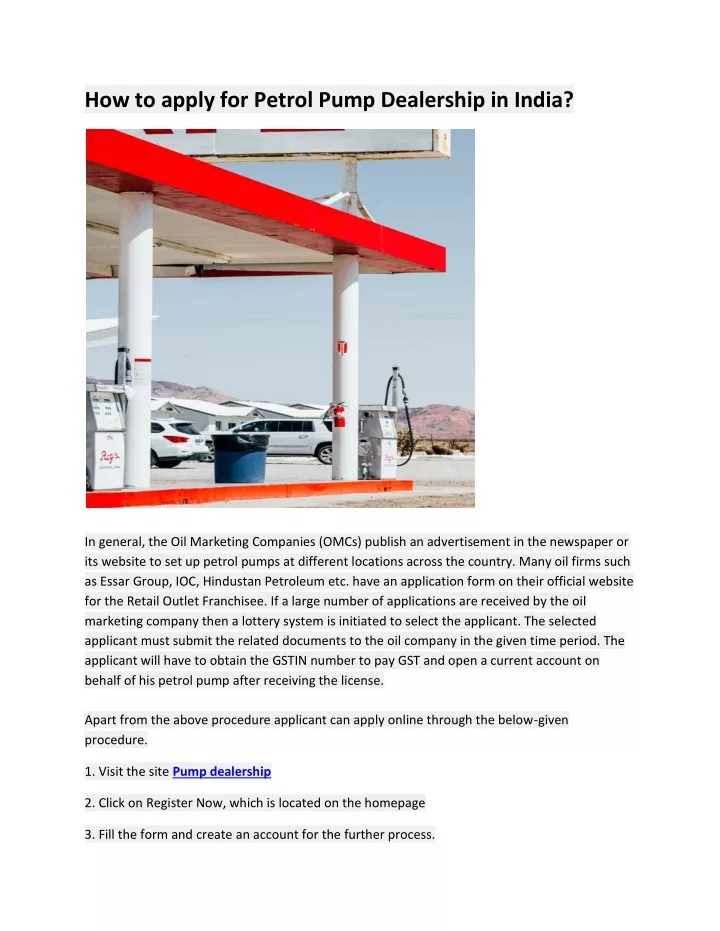how to apply for petrol pump dealership in india