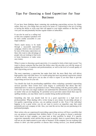 Tips For Choosing a Good Copywriter for Your Business