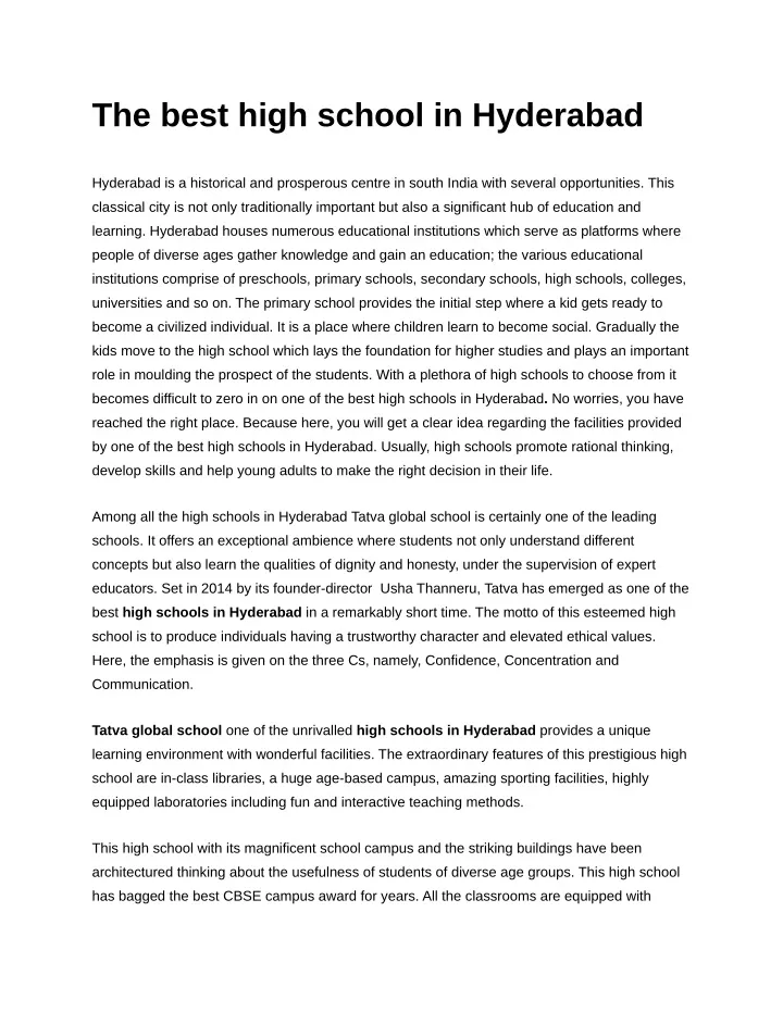 the best high school in hyderabad