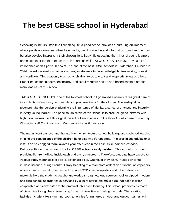 the best cbse school in hyderabad