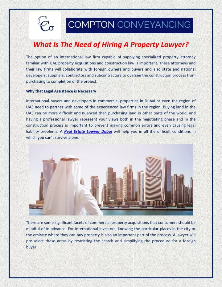 what is the need of hiring a property lawyer