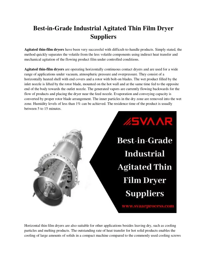 best in grade industrial agitated thin film dryer