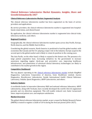 clinical reference laboratories market dynamics