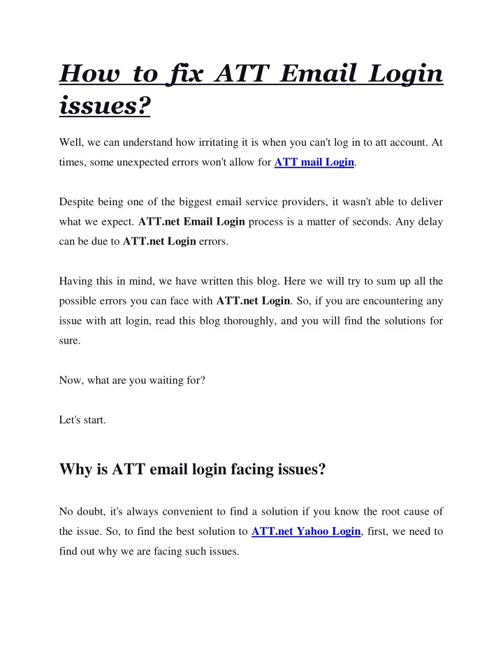 how to fix att email login issues well
