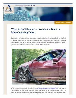 What to Do When a Car Accident is Due to a Manufacturing Defect