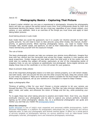 Photography Basics – Capturing That Picture