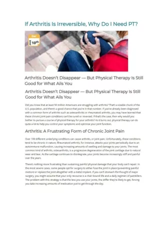 If Arthritis Is Irreversible, Why Do I Need PT?