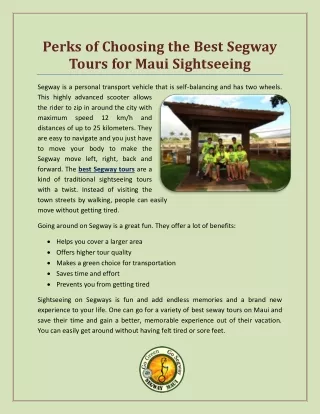 Perks of Choosing the Best Segway Tours for Maui Sightseeing