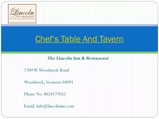 Chef’s Table And Tavern in Woodstock Vermont