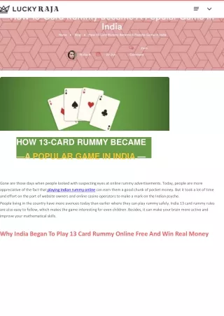 how 13 card rummy became a popular game in india