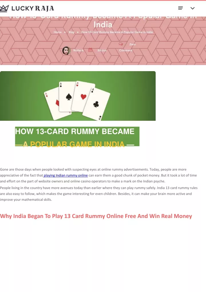 how 13 card rummy became a popular game in india
