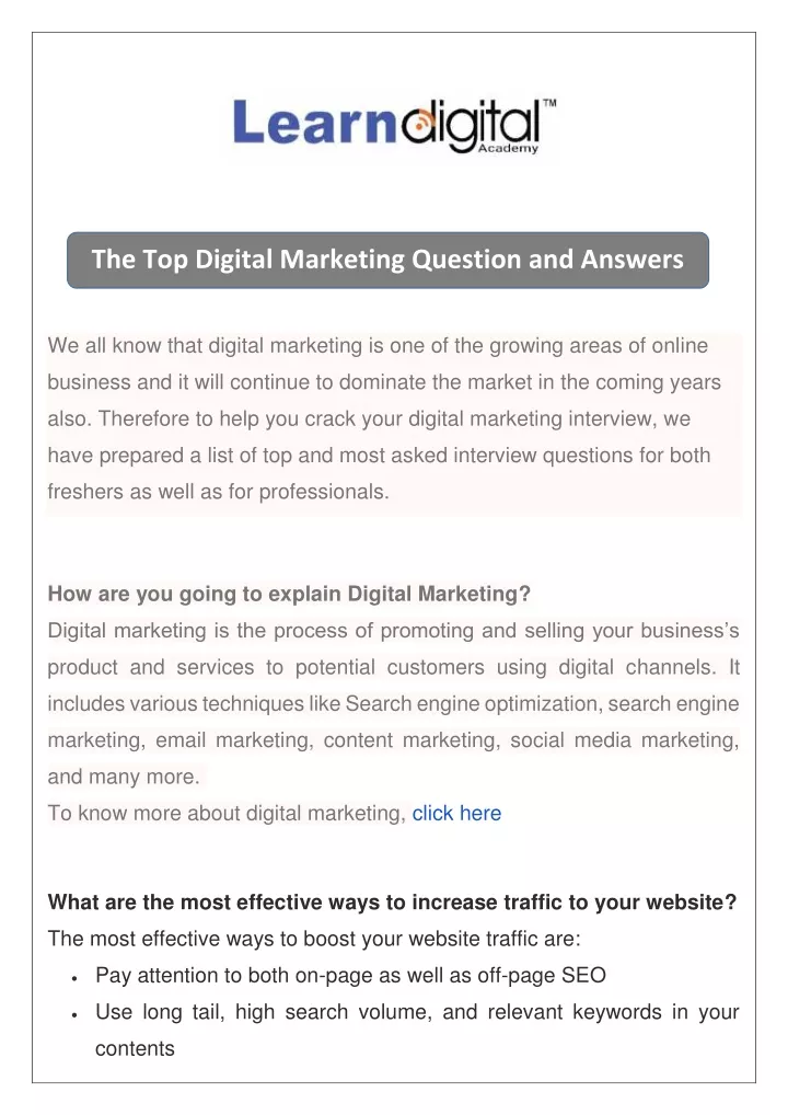 the top digital marketing question and answers