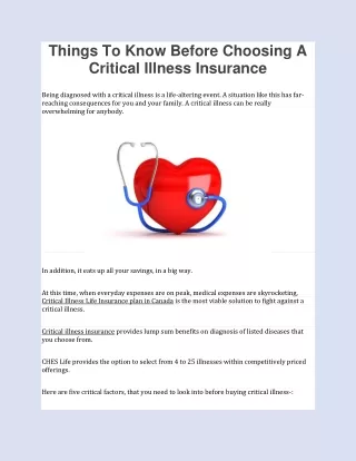 Things To Know Before Choosing A Critical Illness Insurance