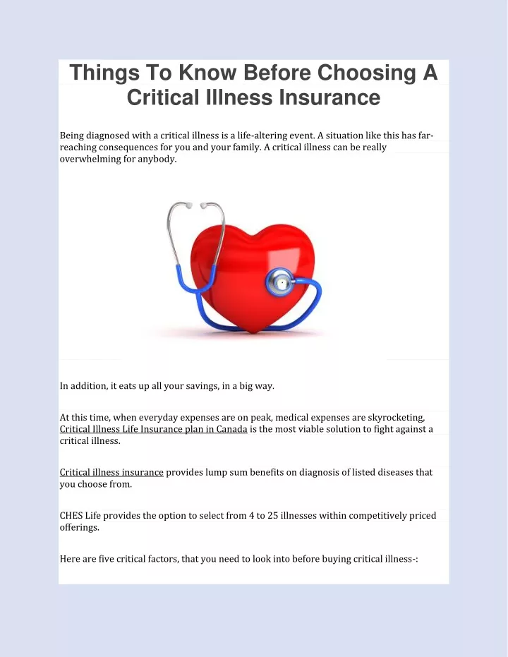 things to know before choosing a critical illness