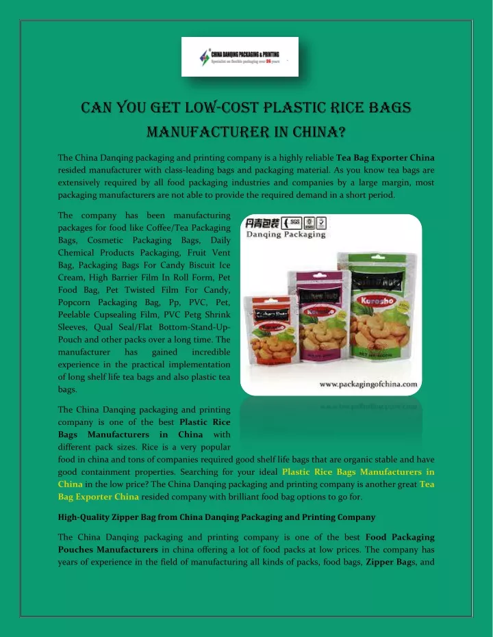 can you get low cost plastic rice bags