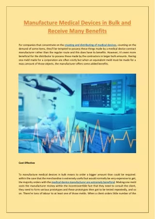 manufacture medical devices in bulk and receive