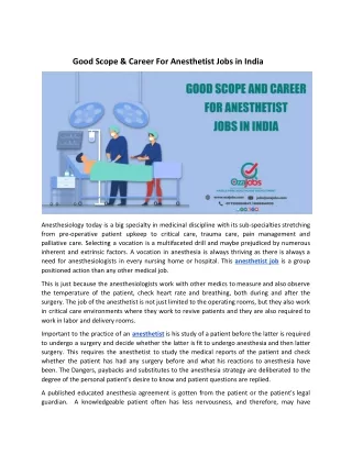 good scope career for anesthetist jobs in india