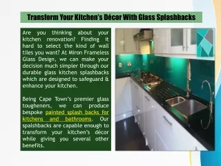 Transform Your Kitchen’s Décor With Glass Splashbacks
