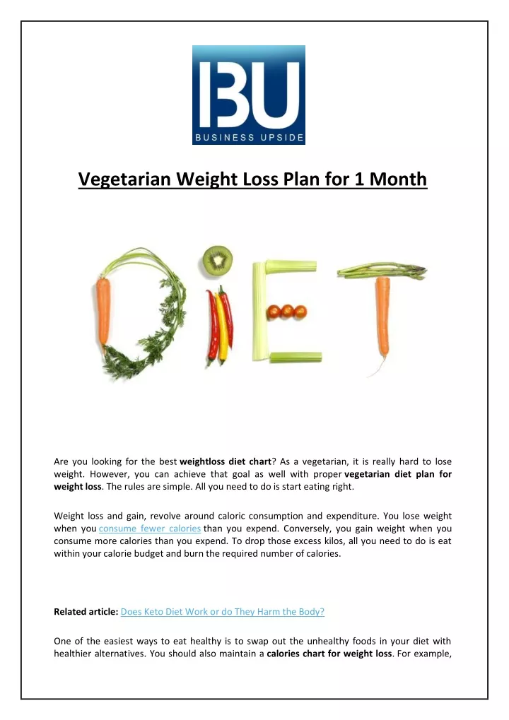 vegetarian weight loss plan for 1 month