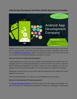 Android App Development And Other Mobile App Services At Elsadinc