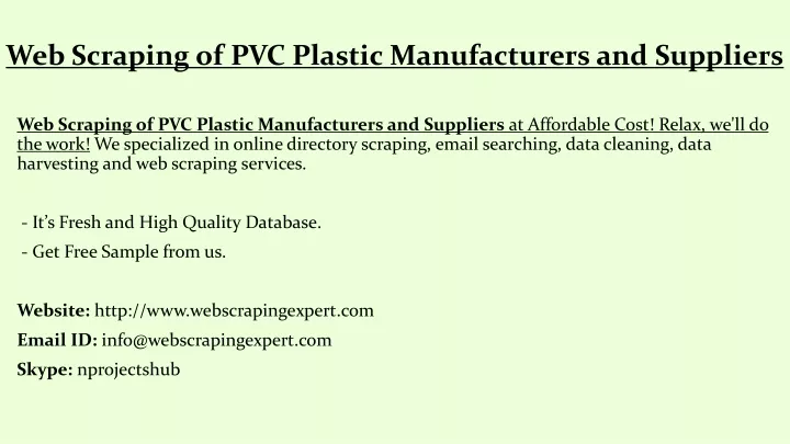 web scraping of pvc plastic manufacturers and suppliers
