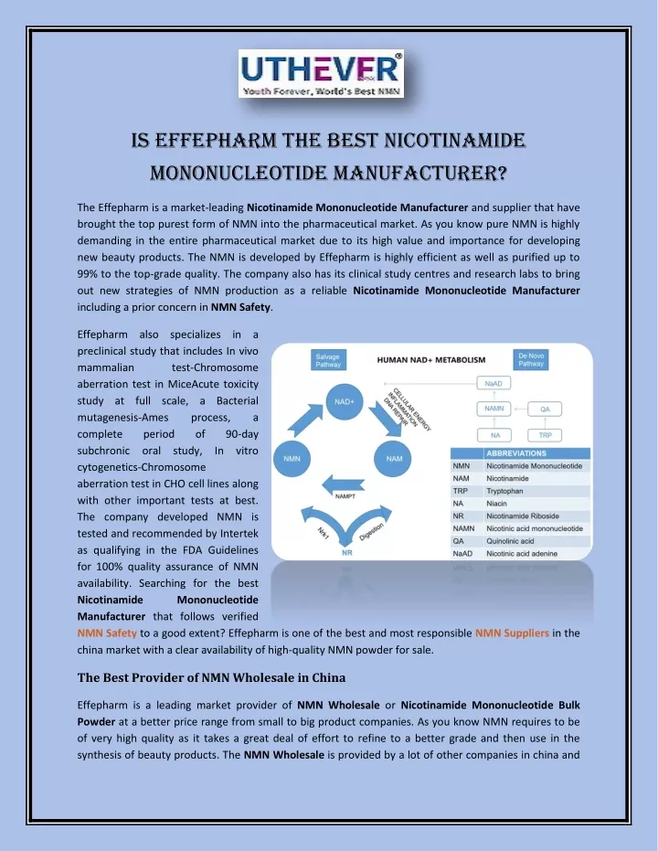 is effepharm the best nicotinamide mononucleotide