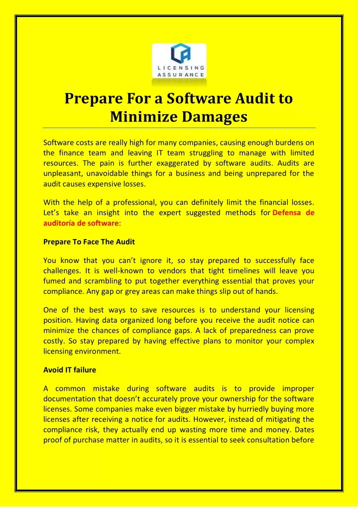 prepare for a software audit to minimize damages