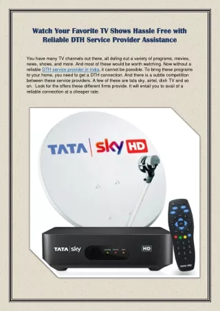 Watch Your Favorite TV Shows Hassle Free with Reliable DTH Service Provider Assistance