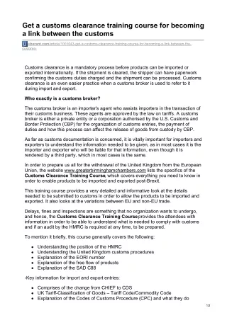 get a customs clearance training course
