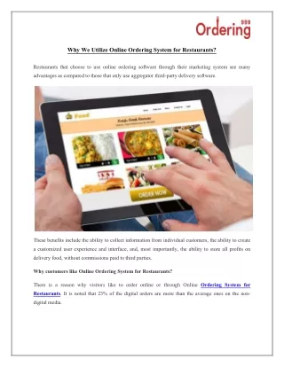 Why We Utilize Online Ordering System for Restaurants?