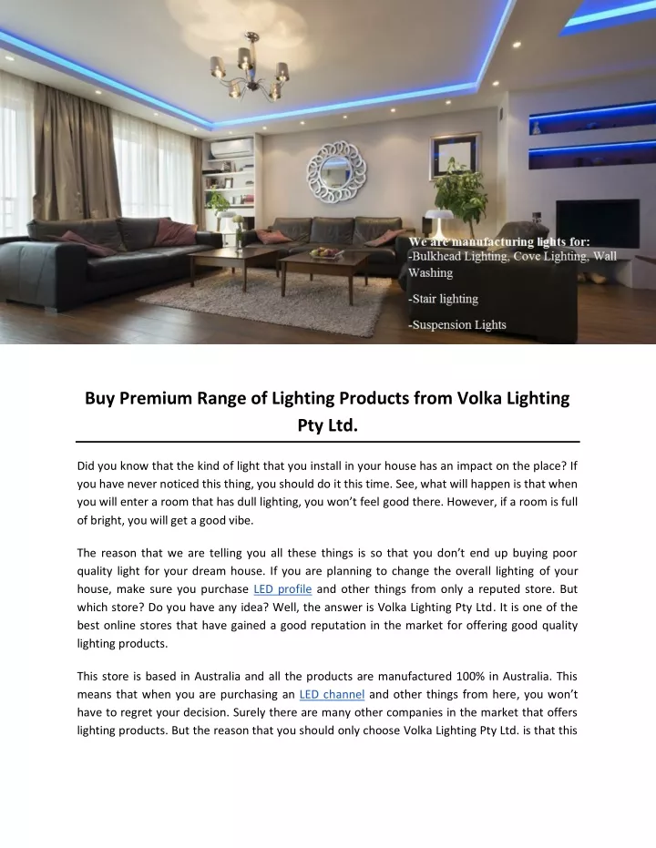 buy premium range of lighting products from volka