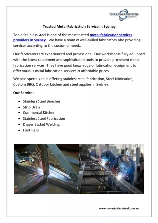 Trusted Metal Fabrication in Sydney - Toole Stainless Steel