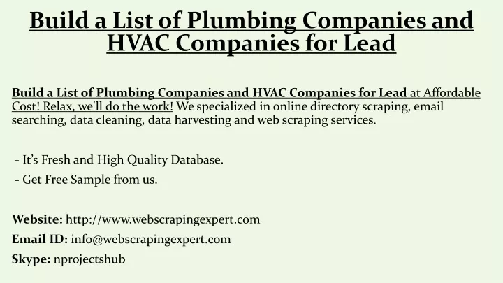 build a list of plumbing companies and hvac companies for lead