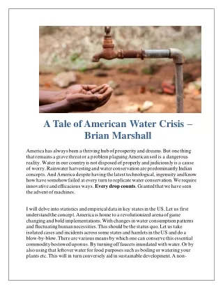 A Tale of American Water Crisis - By Brian Marshall