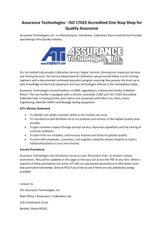 Assurance Technologies - ISO 17025 Accredited One Stop Shop for Quality Assurance