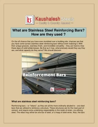 What are Stainless Steel Reinforcing Bars? How are they used ?