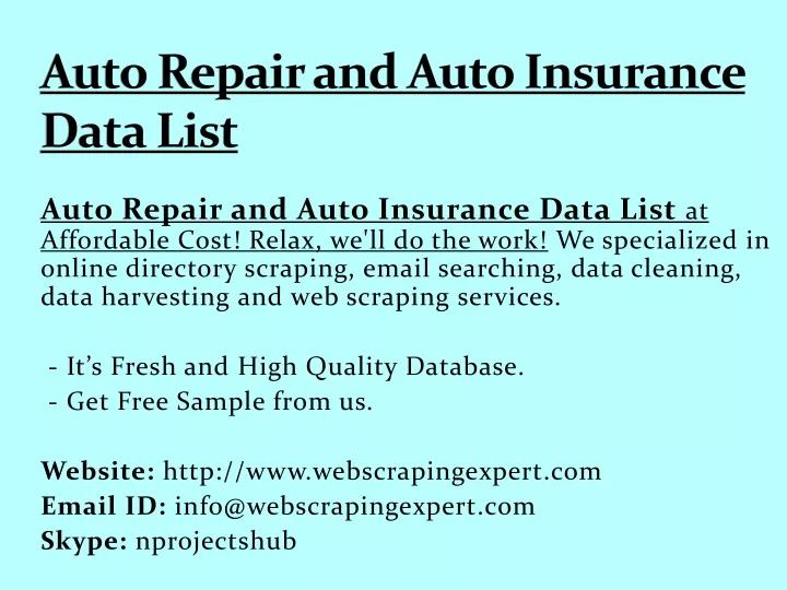 auto repair and auto insurance data list