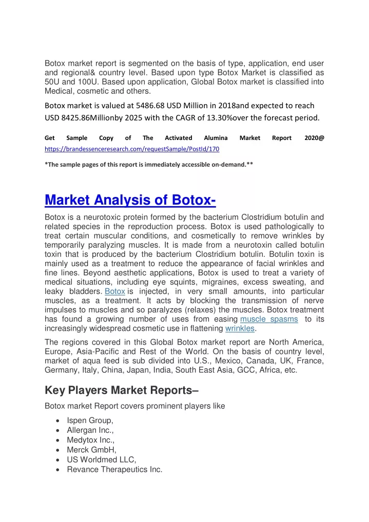 botox market report is segmented on the basis