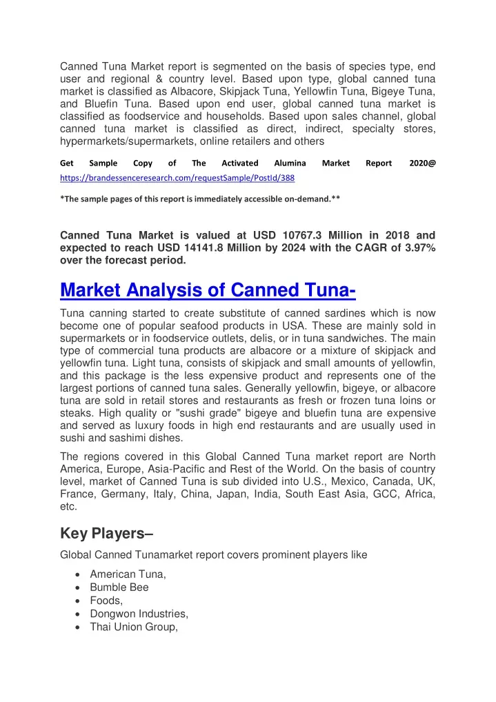 canned tuna market report is segmented