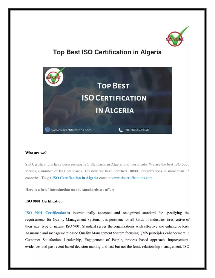 top best iso certification in algeria