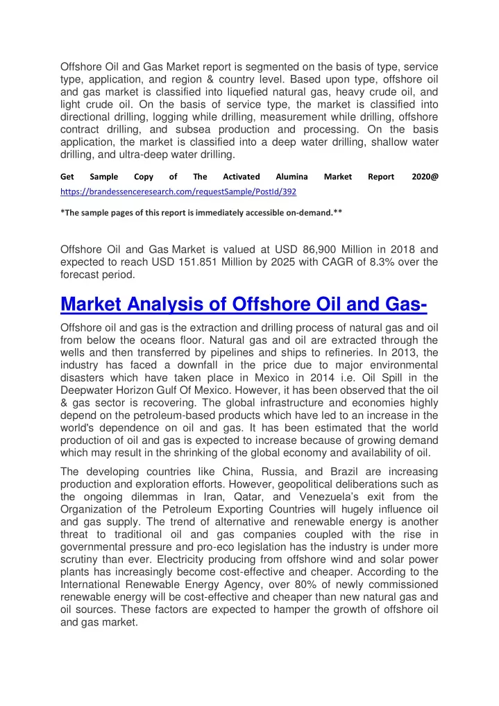 offshore oil and gas market report is segmented