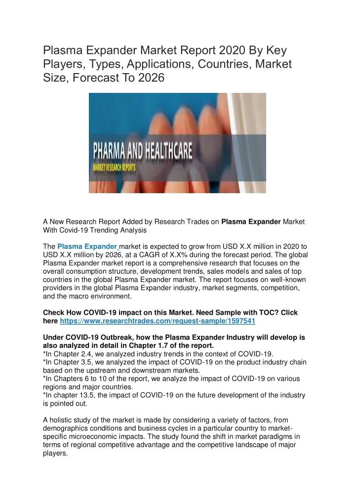 plasma expander market report 2020 by key players