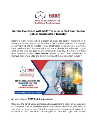 get the excellence with nibt training to find